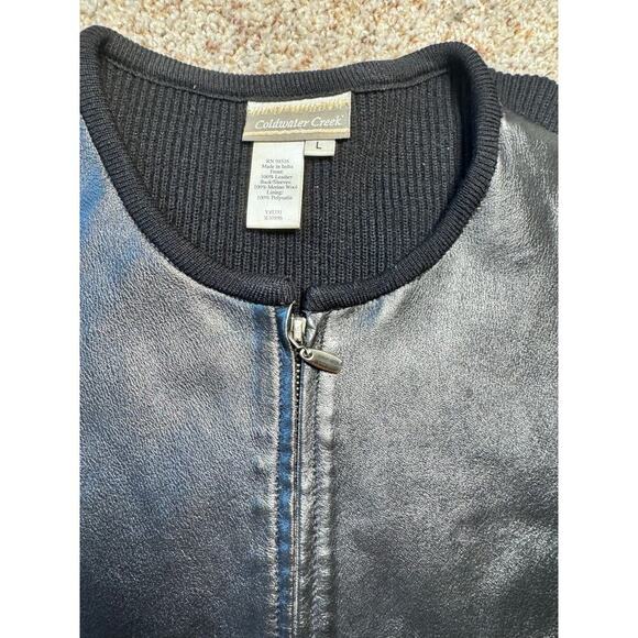 Coldwater Creek Leather & Wool Jacket, size women's Large, Full Zip; Knit Sweter - Picture 3 of 12